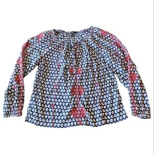 J CREW WOMENS PEASANT TOP COTTON BLUE/RED FLORAL EMBROIDERED BOHO SIZE 2 ROOMY!
